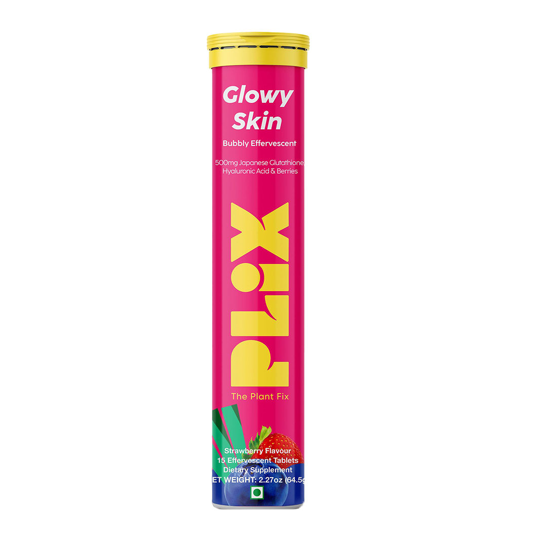 PLIX Glowy Skin Glutathione Effervescent Tablets with Vitamin C & Hyaluronic Acid – Strawberry Flavor (15 Tablets)