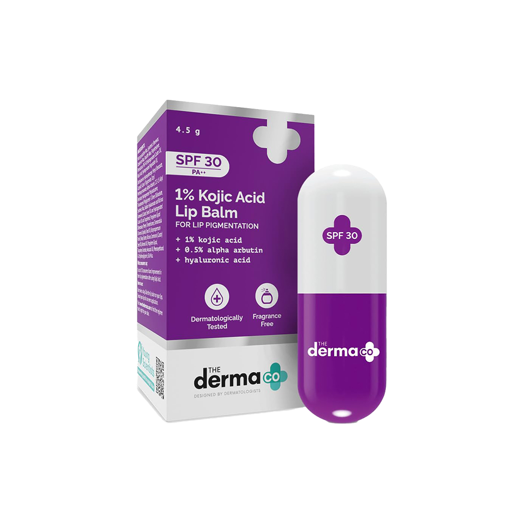 The Derma Co 1% Kojic Acid Lip Balm with Alpha Arbutin, Hyaluronic Acid & SPF 30 (4.5g)